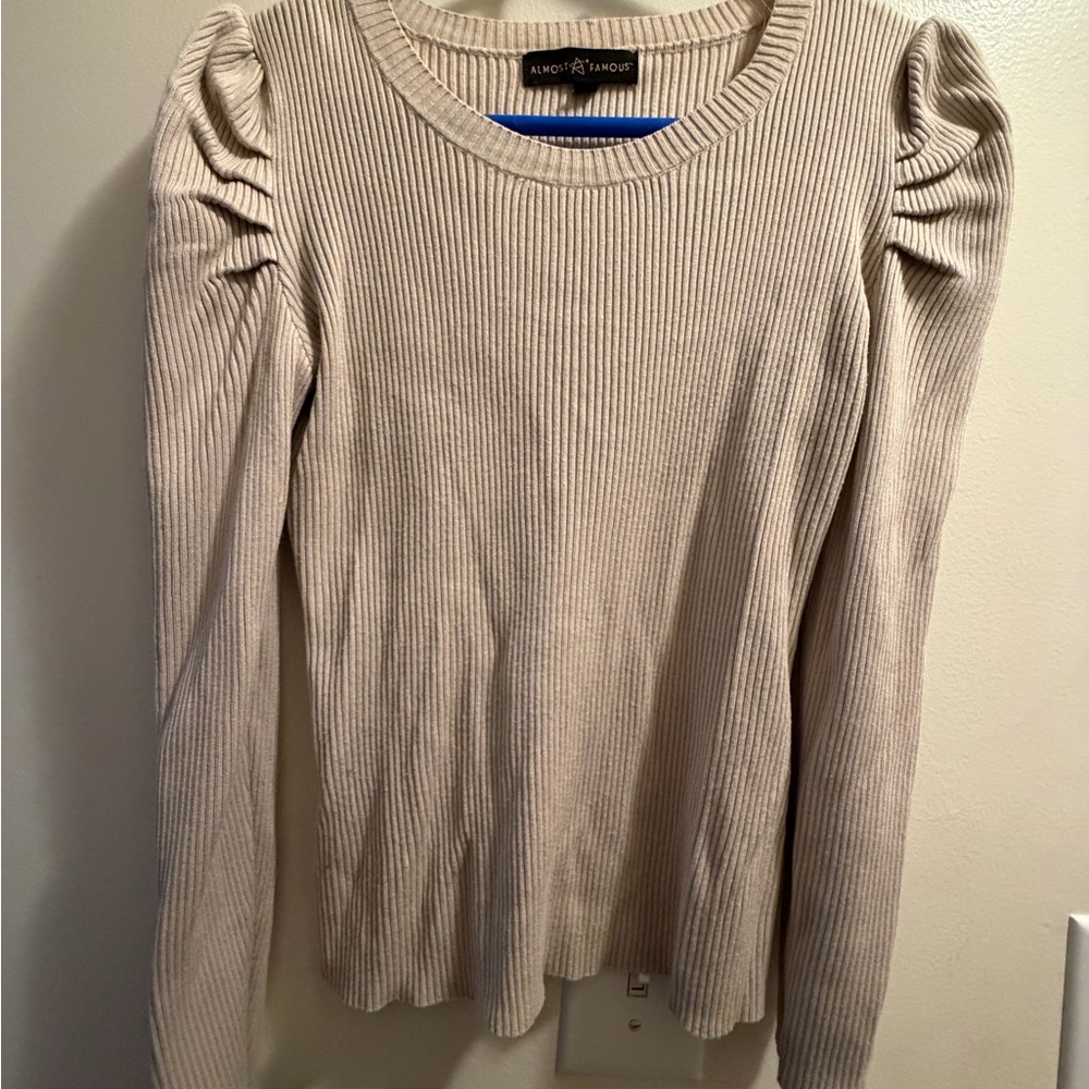 Almost Famous Cream Ribbed Knit Top